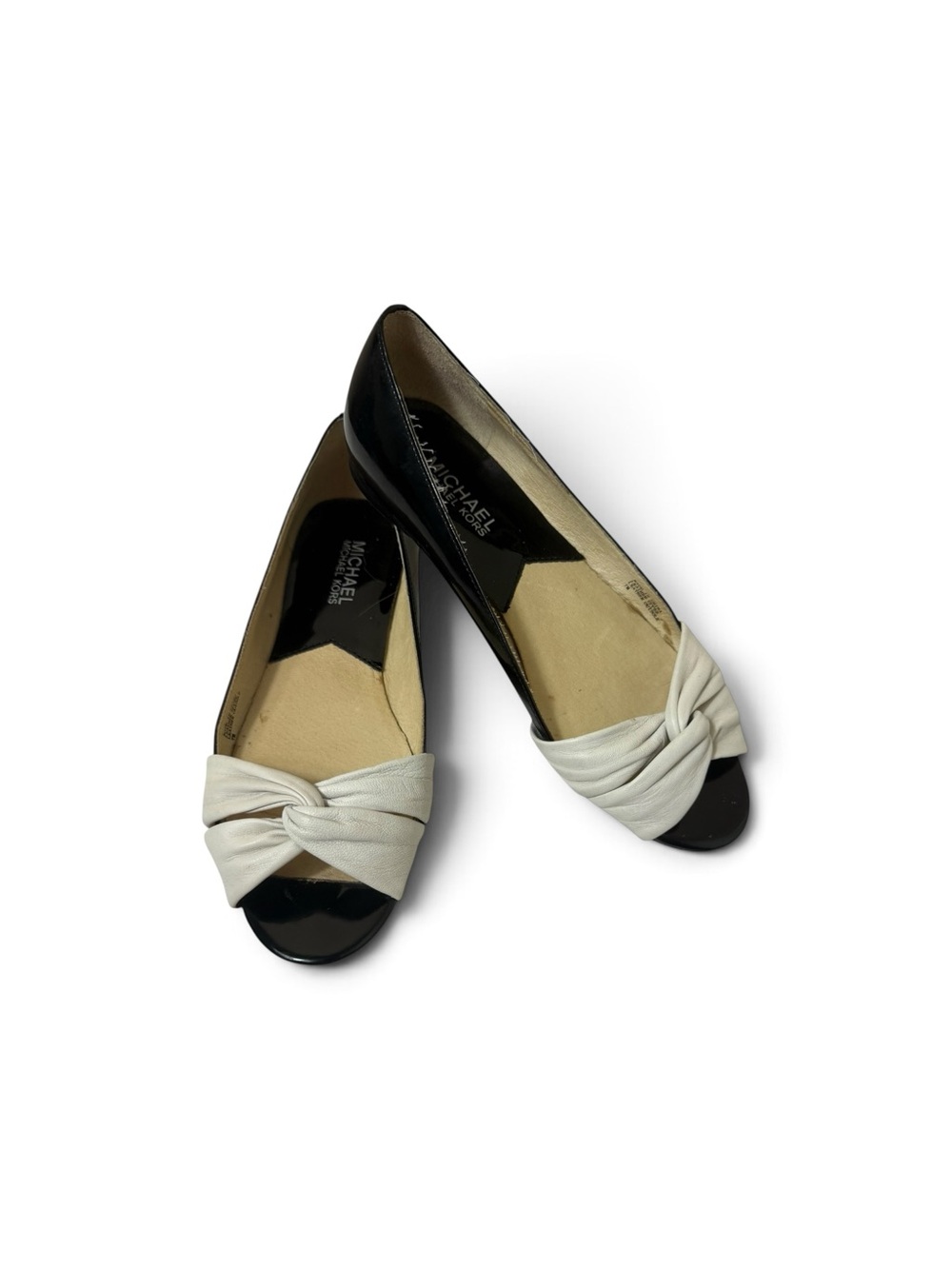 Michael Kors Black & White Knot Peep-Toe Flats size 7